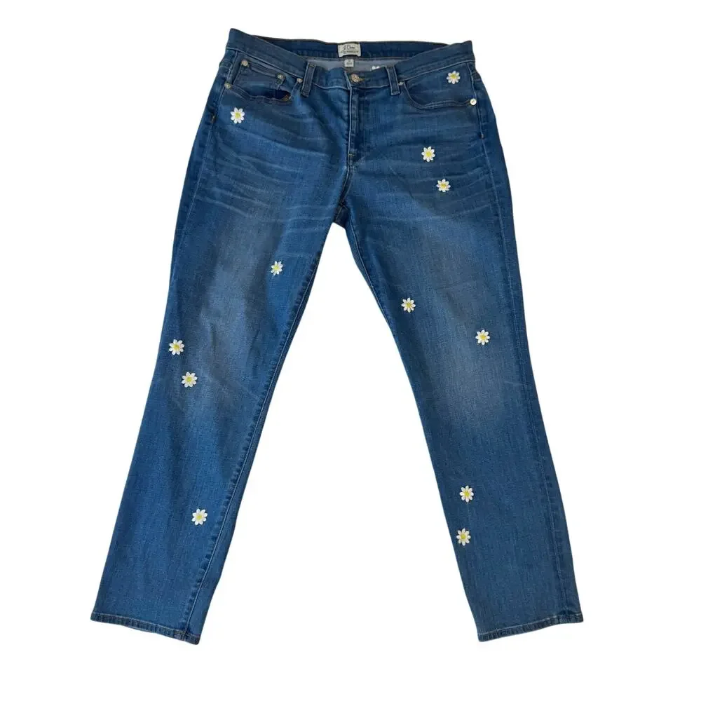 J.Crew Embroidered Boyfriend Jeans Women's 30 Daisy Floral Cottagecore Spring - Picture 2 of 16